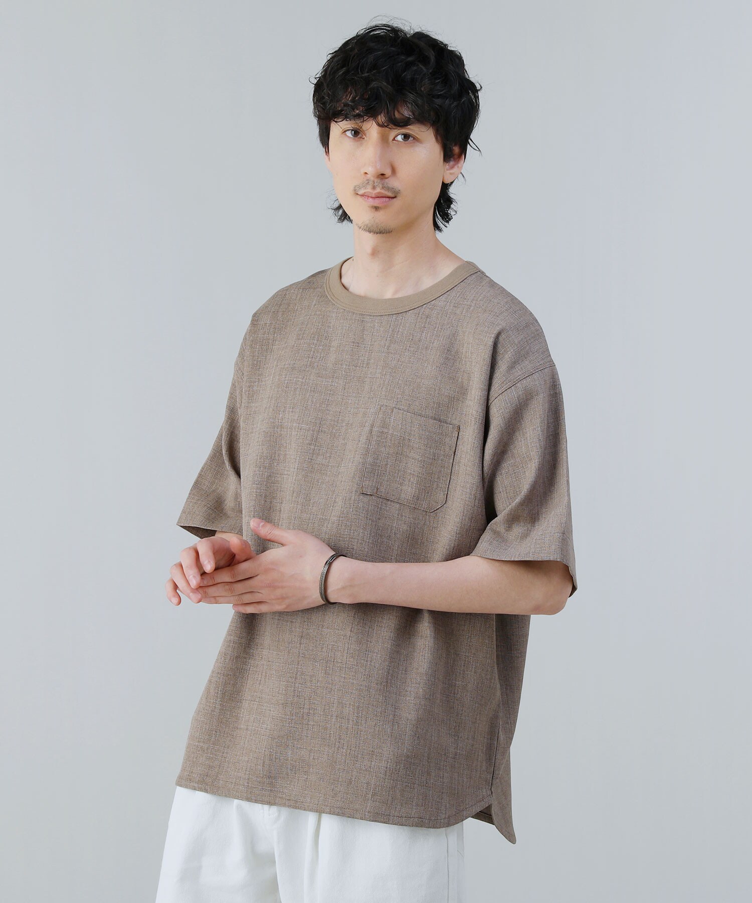 日本製 Naturemier（ナチュレミア）TECHリネンライクハーフスリーブTシャツ 日本製Naturemier(ナチュレミア)(TM)TECHリネンライクトロピカル