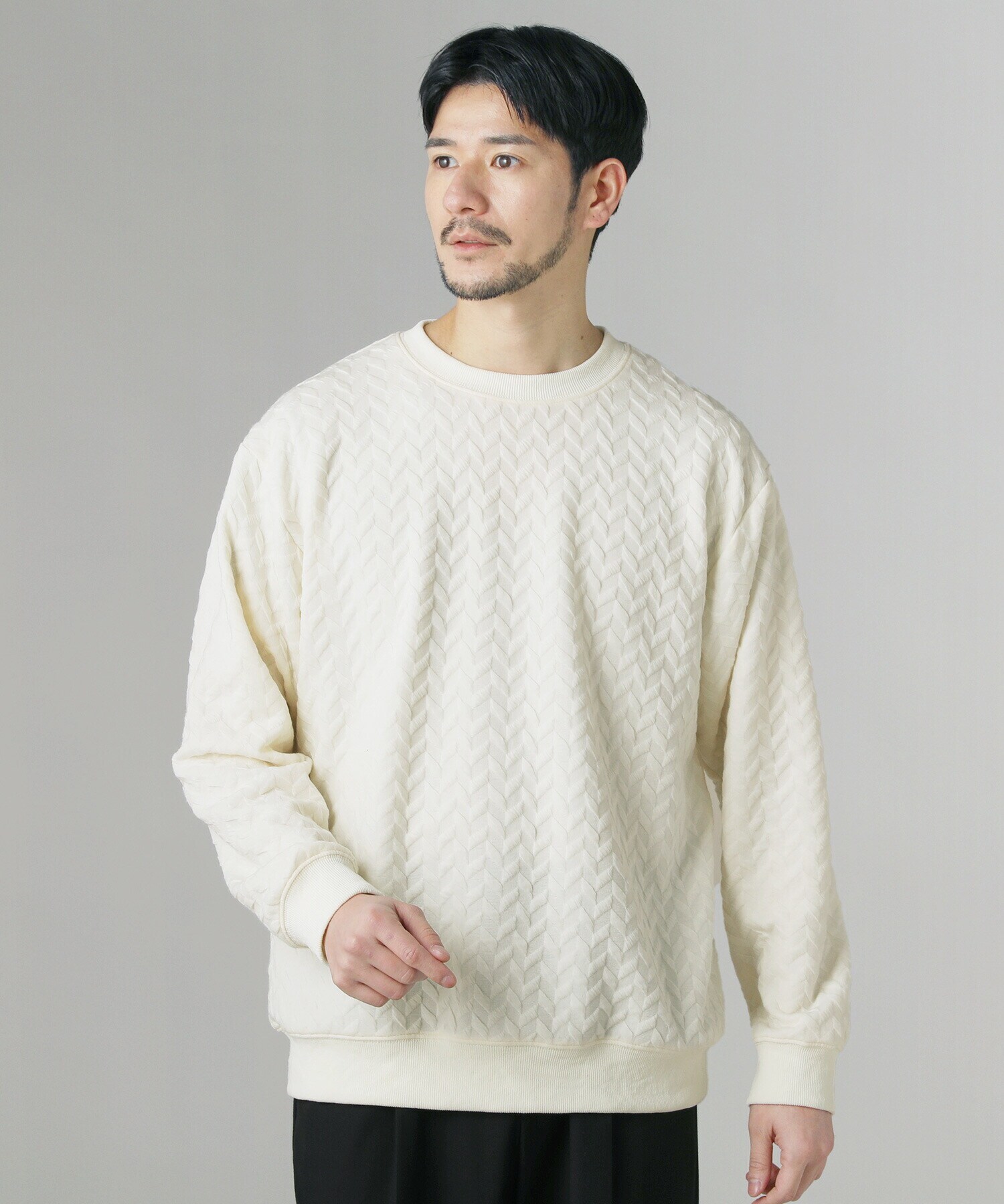 スプートニクス（SPUTNICKS）/＜ALLOWED TO UNFOLD＞ヘリンボーン柄ジャガード長袖スウェット ALLOWED TO UNFOLD＞ヘリンボーン柄ジャガード長袖スウェット