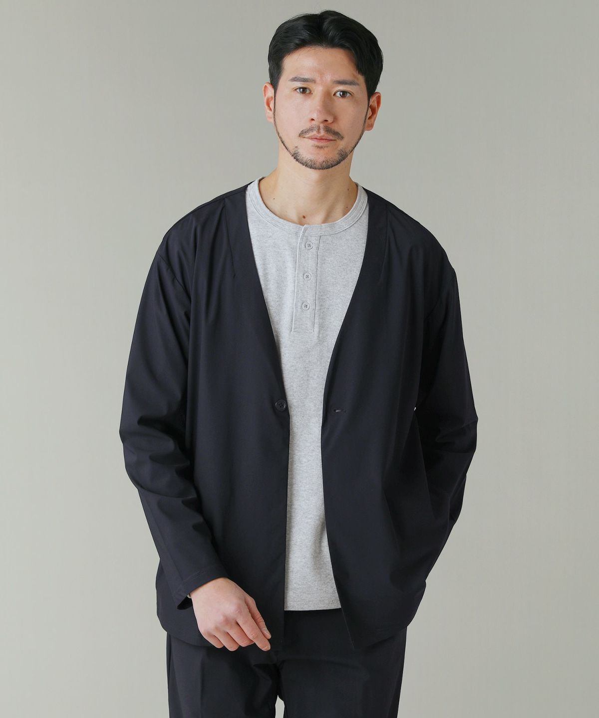 日本製】Naturemier TECHリネンライクトロピカルノーカラージャケット