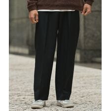 TR/綿麻ライクテックキャンバスリラクシングタックワイドスラックスパンツ