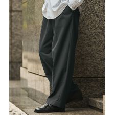TR/綿麻ライクテックキャンバスリラクシングタックワイドスラックスパンツ