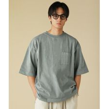 ピグメント米綿（USAコットン）天竺グラスポケット付きTシャツクルーネック半袖ボクシーTシャツ