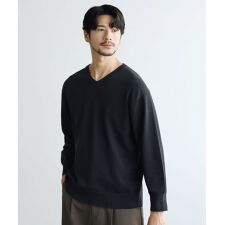 機能性シルク混コンフォートベーシックVネックニット長袖