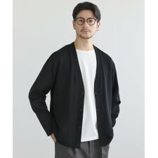 高機能フクレ二重織Vネックボタンカーディガン