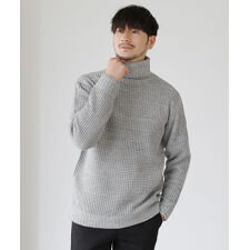 アンチピリングアクリルワッフル編みタートルネックニット