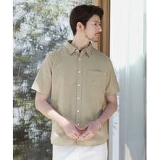 先染め綿麻ストレッチレギュラーカラー半袖シャツ
