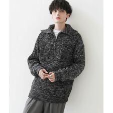 <アストロノミー>ビッグシルエット畦編みハーフジップトニット