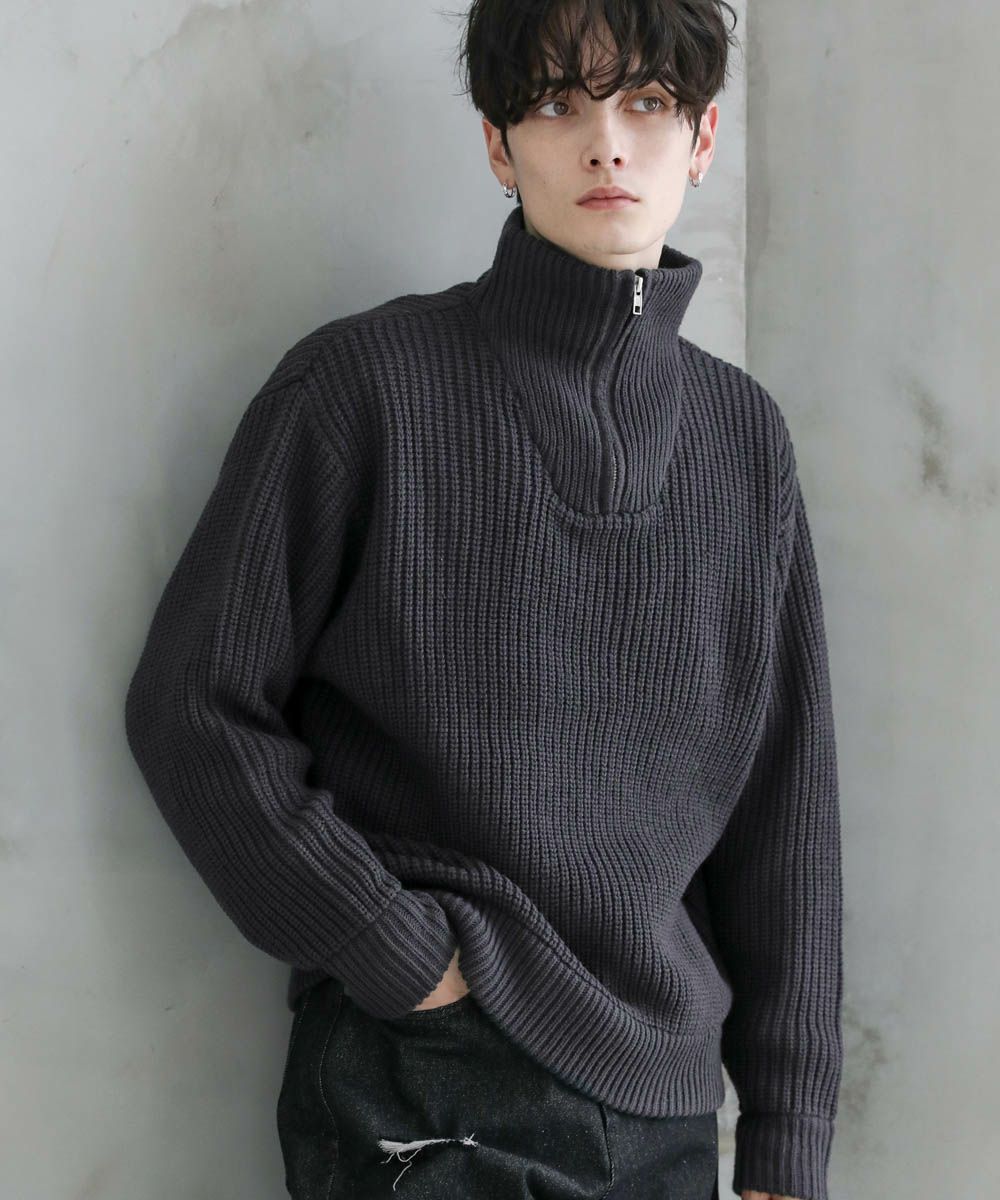 ＜ASTRONOMY＞ビッグシルエット畦編みハーフジップニット