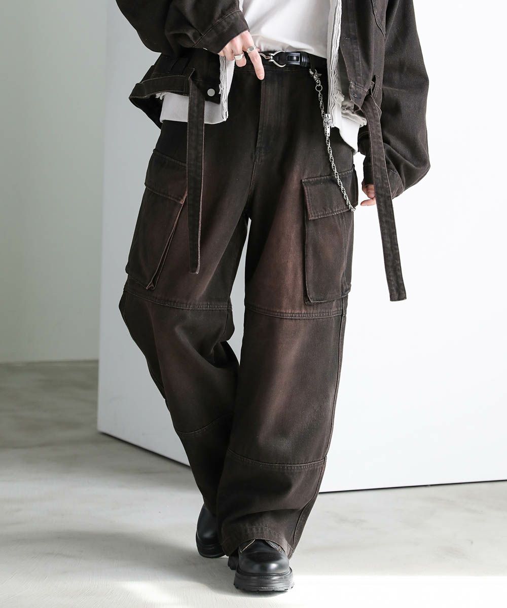 MSG＞12ozオーバーサイズワイドストレート2wayZIPカーゴデニムパンツ