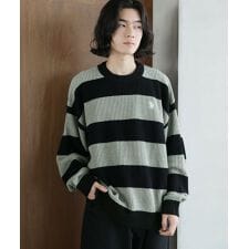 畦編み太ボーダーニット