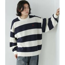 畦編み太ボーダーニット