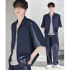 【セットアップ 3点セット】防シワ接触冷感シャツ+タンクトップ+ワイドパンツ