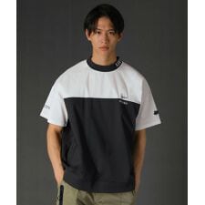 R/撥水加工コットンナイロンストレッチ布帛バイカラー半袖プルオーバー