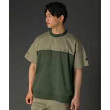 R/撥水加工コットンナイロンストレッチ布帛バイカラー半袖プルオーバー