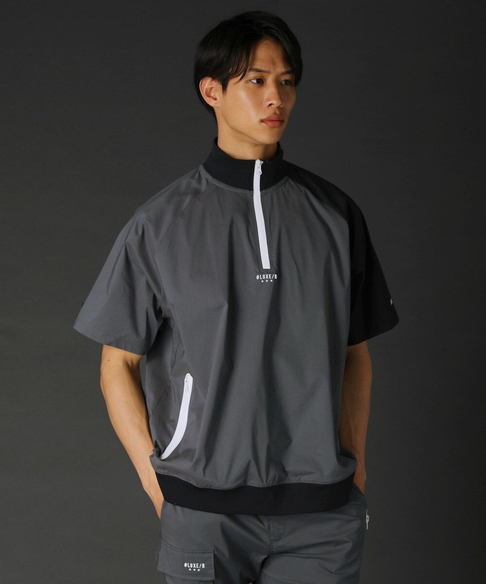 R/撥水加工ストレッチ布帛3Dプリント止水ZIPプルオーバー THE CASUAL｜撥水加工ストレッチ布帛3Dプリント止水ZIP