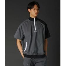 R/撥水加工コットンナイロンストレッチ布帛ハーフジップ止水ジップ半袖プルオーバー