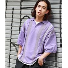 ヴィンテージライクジャガードケーブル半袖ニットポロシャツ