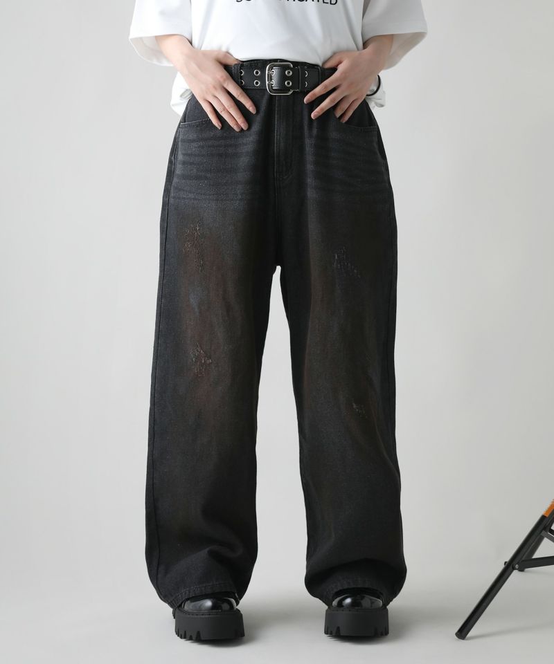 バギーデニム Baggy ペイント加工 セール】オーバーダイ/マルチ加工グランジバギーワイドデニム