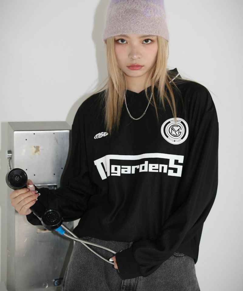 MSG＞オーバーサイズ襟配色ロゴプリントゲーム長袖Tシャツ