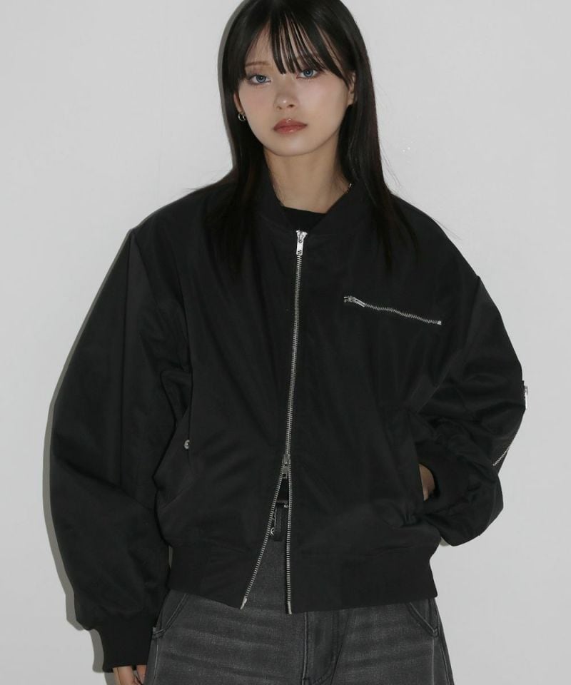 タフタ/ 合皮 ボックスシルエットメタルジップショートMA-1