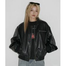 タフタ/ 合皮 ボックスシルエットメタルジップショートMA-1