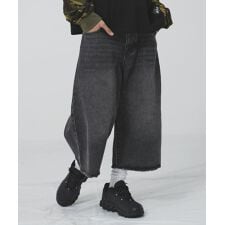 ヴィンテージ加工 ワイドデニムハーフパンツ