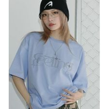 ラインストーンショート丈半袖Tシャツ
