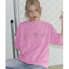 ラインストーンショート丈半袖Tシャツ