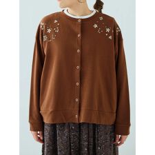 花刺繍裏毛カーディガン