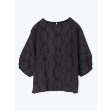 綿麻刺繍プルオーバーブラウス