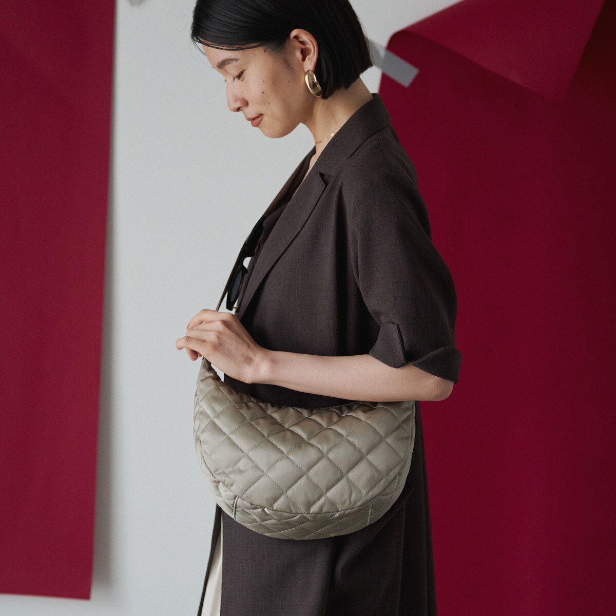 新品✨ラシット 24SS キルティングラウンドショルダーバッグ ライトグレー 2024AW】キルティングラウンドショルダーバッグ(CE-1407) | ラシット