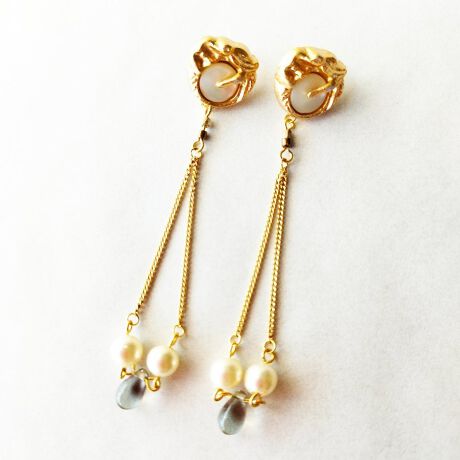 メタル&シェルフランスヴィンテージボタンピアス | ボナニヴェルセール 