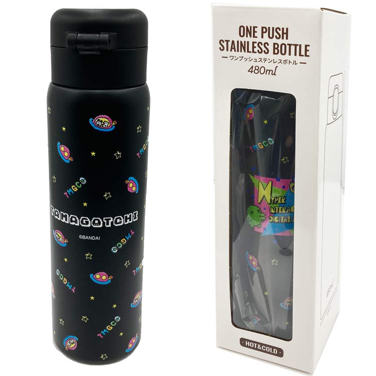 たまごっち ステンレスワンプッシュボトル 480ml(ドット/ブラック