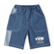 ロゴプリントツイル・デニム6分丈ハーフパンツ