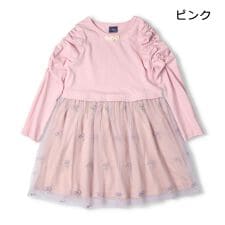 花柄チュールスカート長袖ワンピース