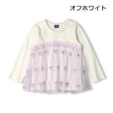 お花刺繍入りチュール切替長袖Tシャツ