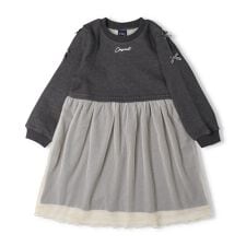 ラメチュールスカートドッキング裏毛ワンピース