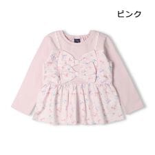 リボン柄キャミ重ね着風裏毛トレーナー