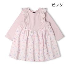 リボン柄切替長袖ワンピース