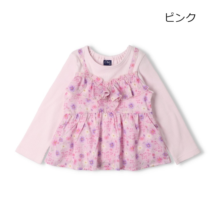 チェック・花柄キャミ付長袖Ｔシャツ