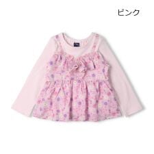 チェック・花柄キャミ付長袖Ｔシャツ