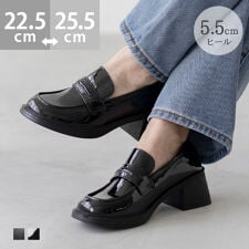 スクエアトゥ ヒール コインローファー