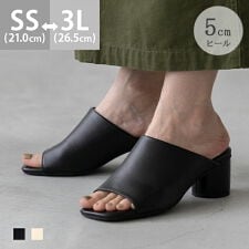 スクエアトゥ ラウンドヒール ミュールサンダル