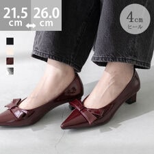 リボンモチーフ ポインテッドトゥ ヒールパンプス