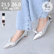 リボンモチーフ ポインテッドトゥ ヒールパンプス