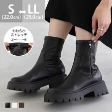 厚底 ストレッチ ショートブーツ