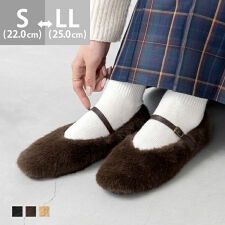 スクエアトゥ メリージェーン ファー パンプス