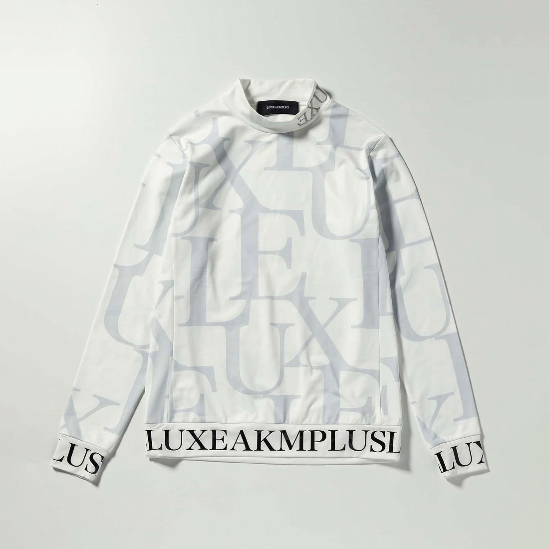 ✨新品未使用⚜️LUXEAKMPLUS⚜️ゴルフ 裾ロゴ総柄モックネック刺繍Tシャツ LUXEAKMPLUS モックネックTシャツ ゴルフ 総柄ロゴ メンズ XL