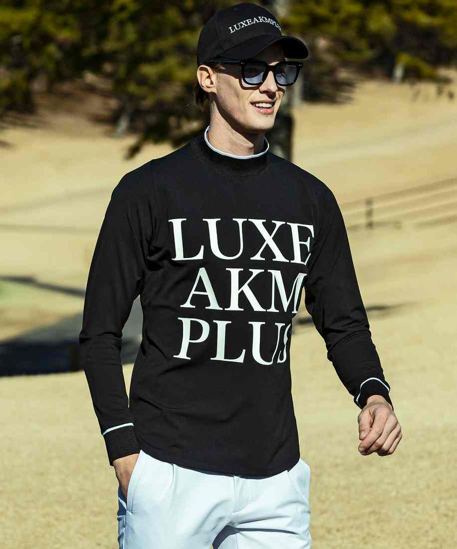 LUXEAKMPLUS ゴルフ 軽量ヘムロゴモックネックロングTシャツ