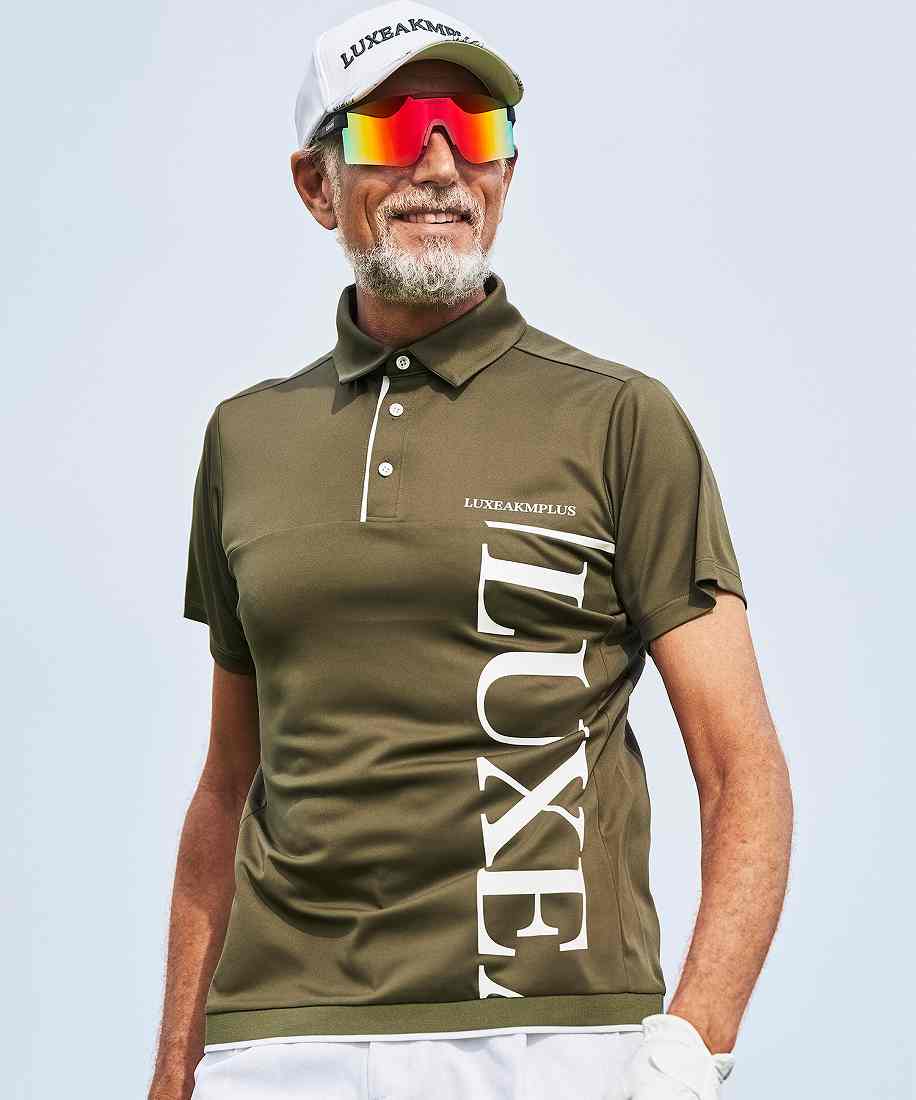 リュクスエイケイエムプラス（LUXEAKMPLUS）/LUXEAKMPLUS ゴルフ カーシブロゴ半袖ポロシャツ【Safari掲載】 LUXEAKMPLUS ゴルフ カーシブロゴ半袖ポロシャツ【Safari掲載